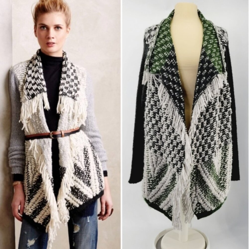 Anthropologie Moth Amba Fringe Open Front Cardigan Size L